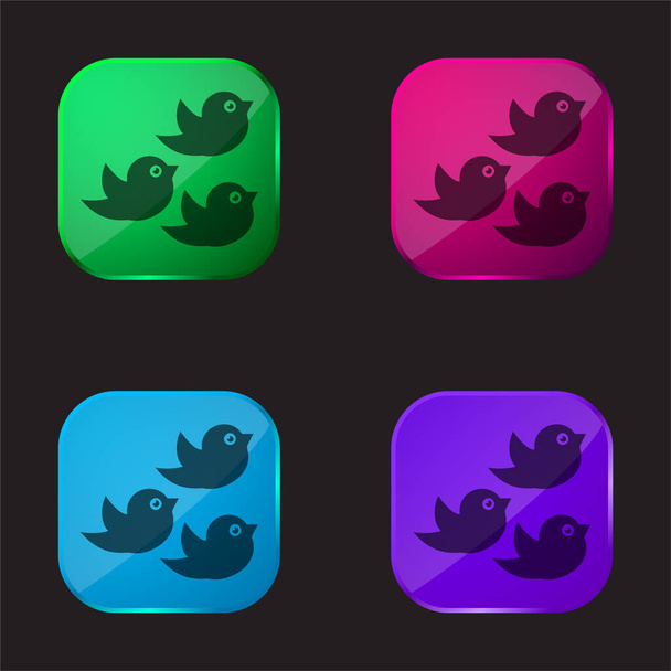 Birds Group four color glass button icon - Vector, Image