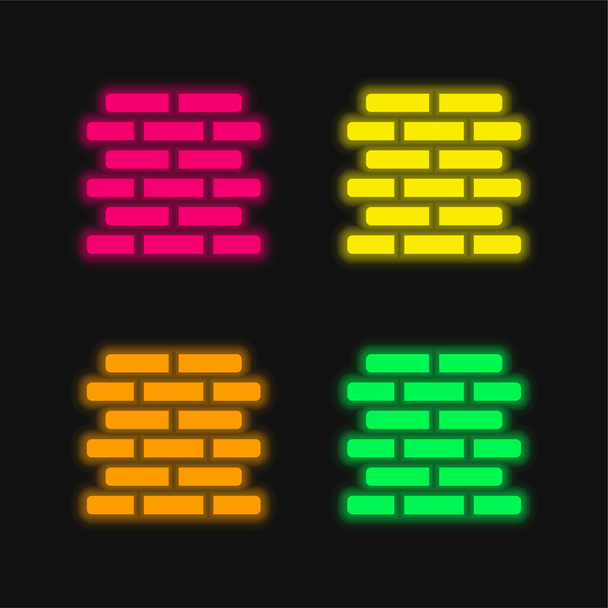 Tijolos quatro cores brilhante ícone vetor de néon - Vetor, Imagem