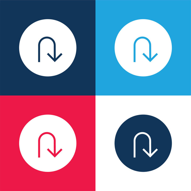 Flecha hacia abajo, IOS 7 Símbolo de interfaz azul y rojo conjunto de iconos mínimo de cuatro colores - Vector, Imagen
