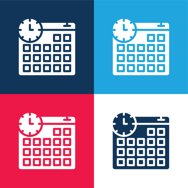 Appointment blue and red four color minimal icon set - Vector, Image