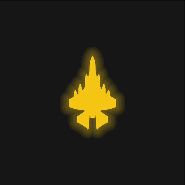 Army Airplane yellow glowing neon icon - Vector, Image