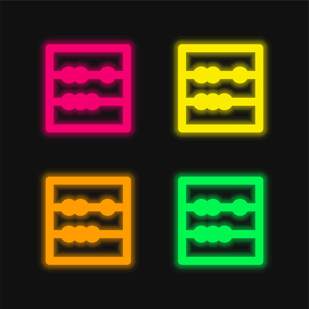 Abacus τεσσάρων χρωμάτων λαμπερό εικονίδιο διάνυσμα νέον - Διάνυσμα, εικόνα
