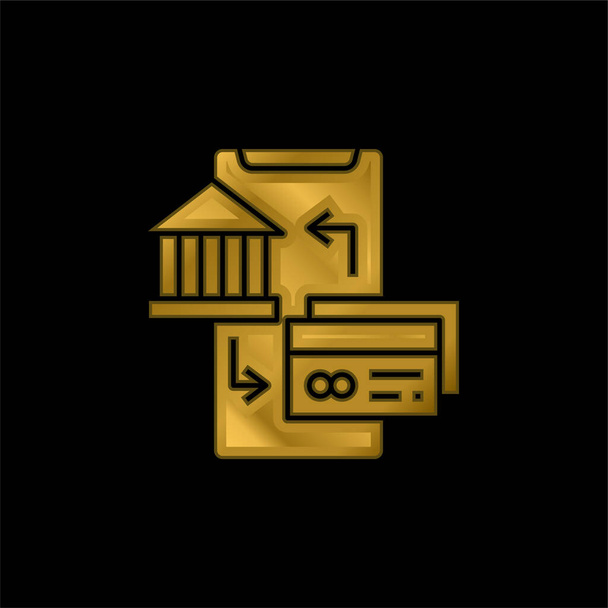 Bank Online gold plated metalic icon or logo vector - Vector, Image