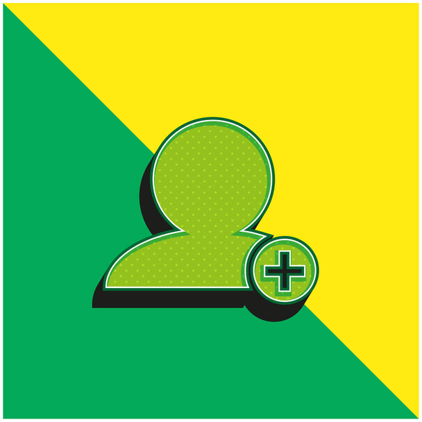 Adicionar Pessoas Interface Símbolo da pessoa negra Close Up With Plus Sign In Pequeno Círculo Verde e amarelo moderno logotipo do ícone do vetor 3d - Vetor, Imagem