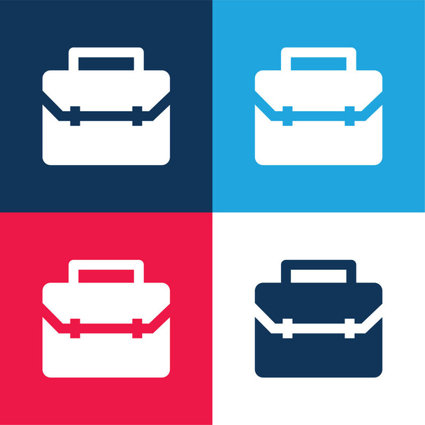 Aktatáska kék és piros négy szín minimális ikon készlet - Vektor, kép
