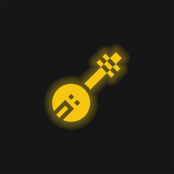 Banjo geel gloeiend neon icoon - Vector, afbeelding