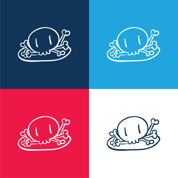 Bones Pile blue and red four color minimal icon set - Vector, Image