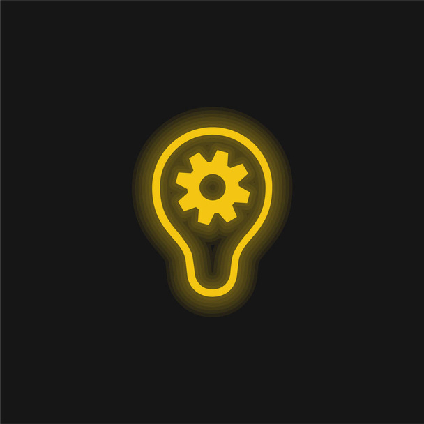 Brainstormend geel gloeiend neon icoon - Vector, afbeelding
