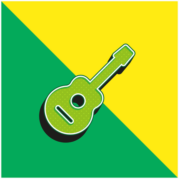 Guitare acoustique Logo vectoriel 3D moderne vert et jaune - Vecteur, image