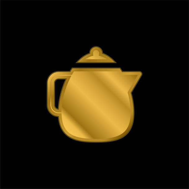 Big Teapot gold plated metalic icon or logo vector - Vector, Image