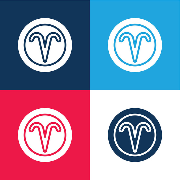 Aries azul y rojo conjunto de iconos mínimo de cuatro colores - Vector, Imagen