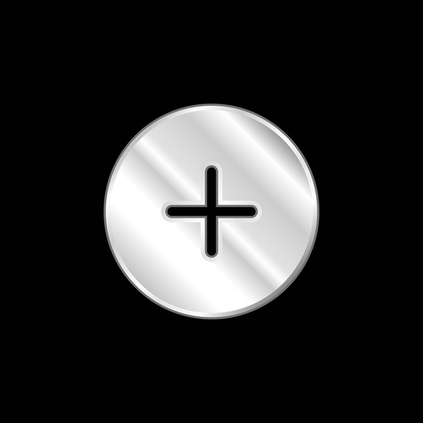 Add Black Circular Button silver plated metallic icon - Vector, Image