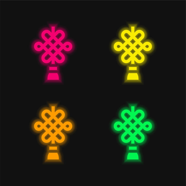 Amulet four color glowing neon vector icon - Vector, Image