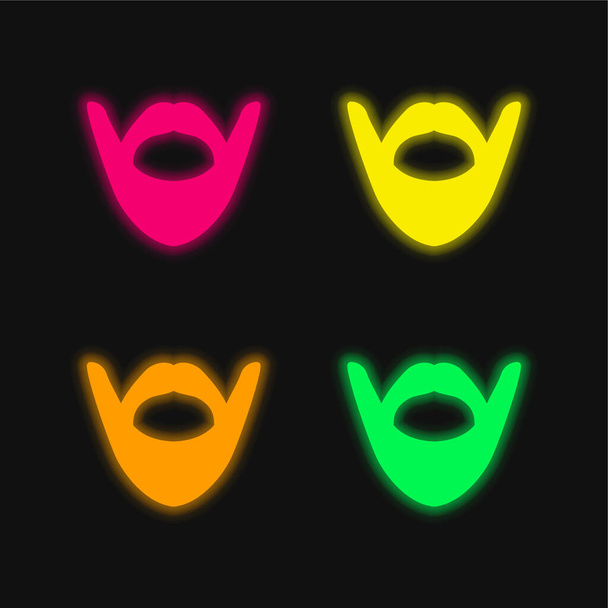 Bart vier Farben leuchtenden Neon-Vektor-Symbol - Vektor, Bild
