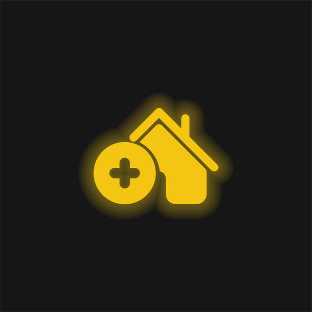 家の黄色の輝くネオンアイコンを追加 - ベクター画像