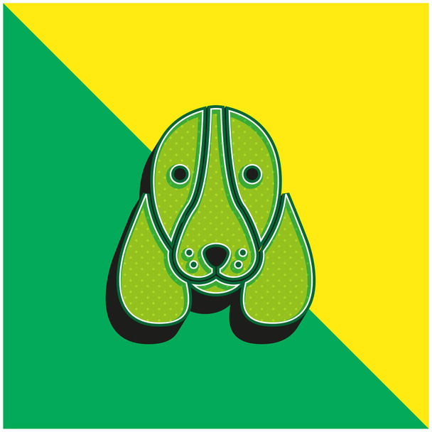 Basset Hound Dog Head Greenと黄色のモダンな3Dベクトルアイコンロゴ - ベクター画像
