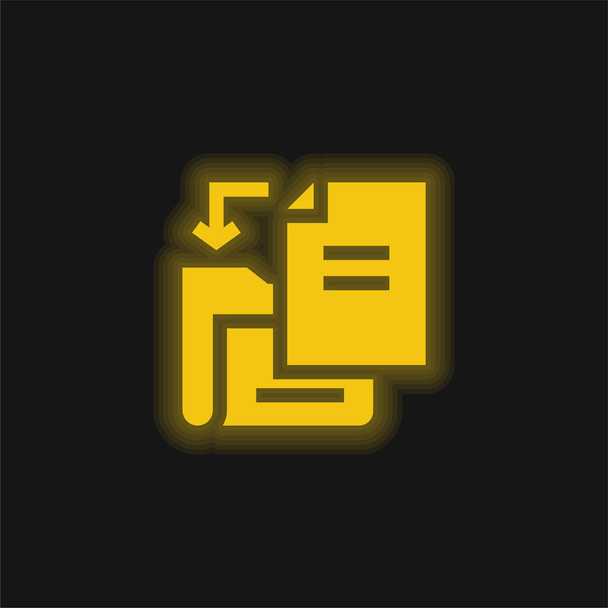 Add File yellow izzó neon ikon - Vektor, kép