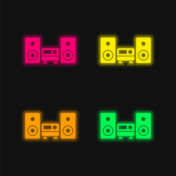Εξοπλισμός ήχου τεσσάρων χρωμάτων λαμπερό εικονίδιο διάνυσμα νέον - Διάνυσμα, εικόνα
