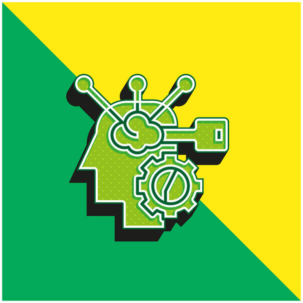 Processo cerebrale Logo moderno verde e giallo dell'icona vettoriale 3d - Vettoriali, immagini
