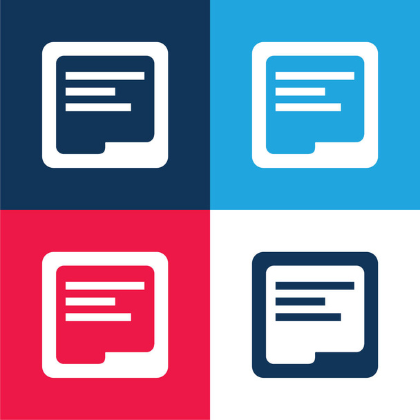 Adwords Campaign Square Symbool blauw en rood vier kleuren minimale pictogram set - Vector, afbeelding