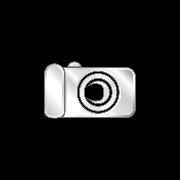 Black Digital Camera silver plated metallic icon - Vector, Image