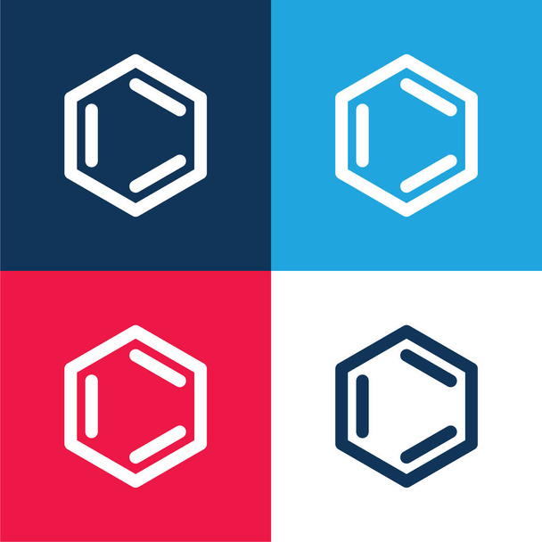 Benzene blue and red four color minimal icon set - Vector, Image