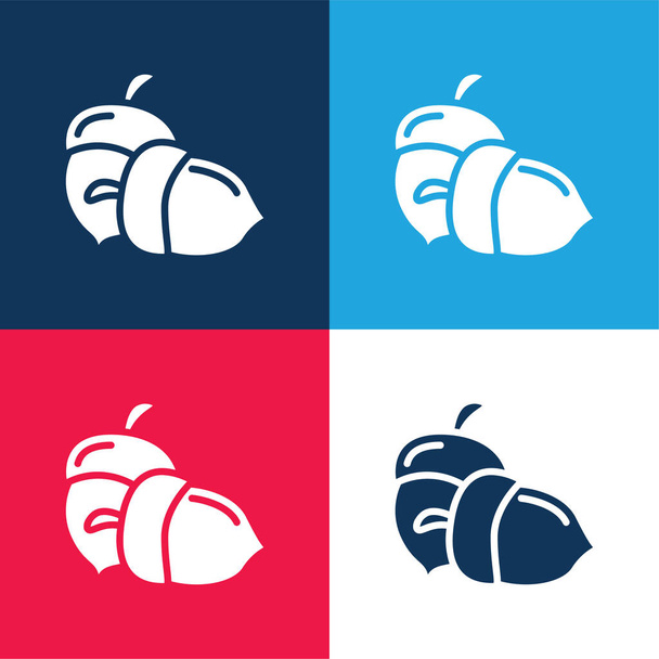 Eichel blau und rot vier Farben minimales Symbol-Set - Vektor, Bild