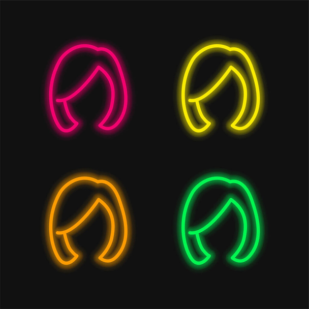 Blond Female Hair Shape four color glowing neon vector icon - Vector, Image