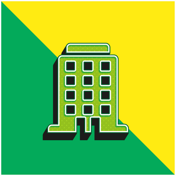 Big Building Green and yellow modern 3d vector icon logo - Vector, Image