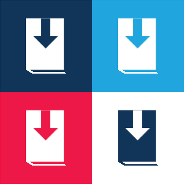 Libro azul y rojo conjunto de iconos mínimo de cuatro colores - Vector, Imagen