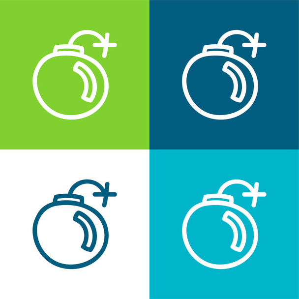 Bomba Dibujado a mano Interfaz Símbolo Esquema Plano de cuatro colores mínimo icono conjunto - Vector, imagen