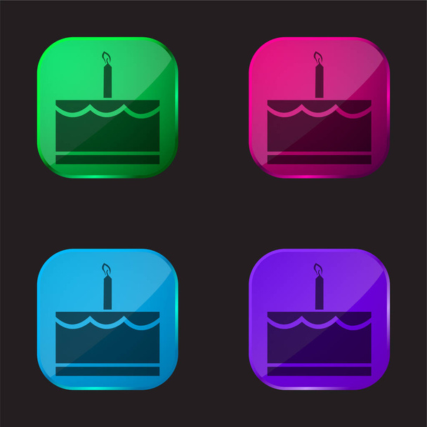 Birthday Cake With Candle four color glass button icon - Vector, Image