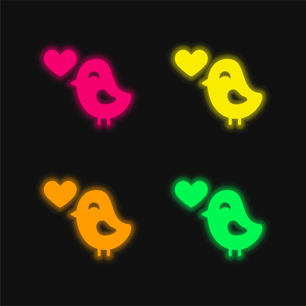 Bird In Love négy színű izzó neon vektor ikon - Vektor, kép