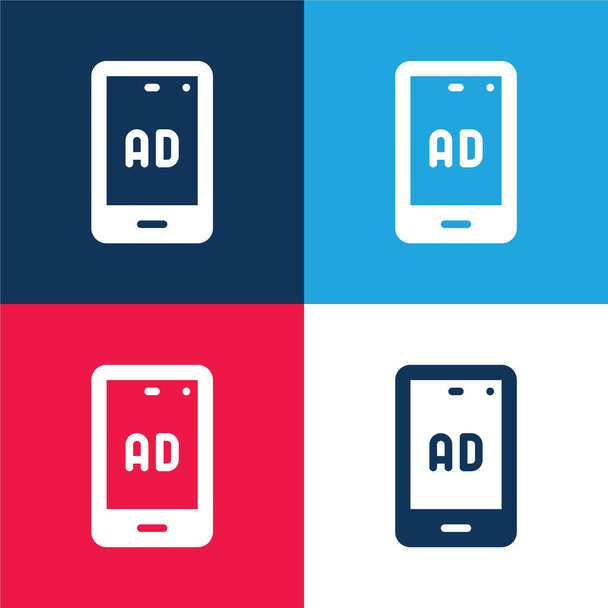 Ad modrá a červená čtyři barvy minimální ikona nastavena - Vektor, obrázek