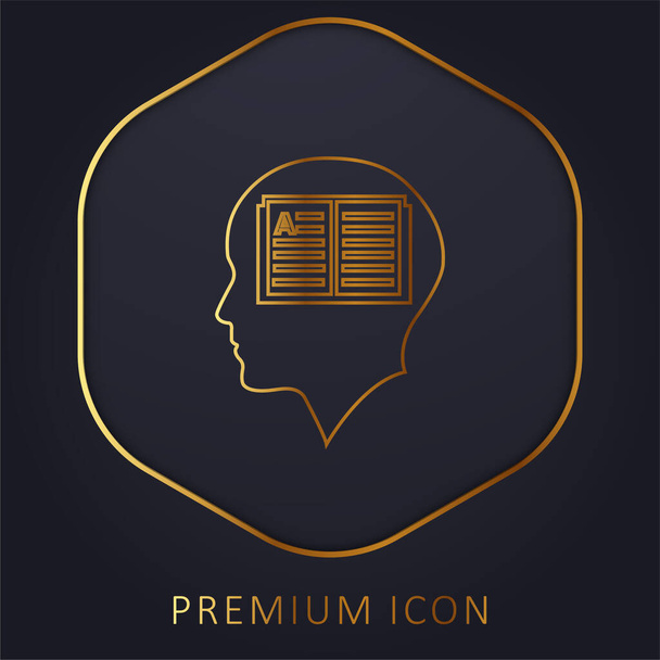 Cabeza de hombre calvo con libro abierto dentro de la línea de oro logotipo premium o icono - Vector, Imagen