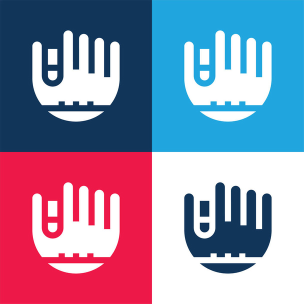 Бейсбольная перчатка синий и красный четыре цвета минимальный набор значков - Вектор,изображение