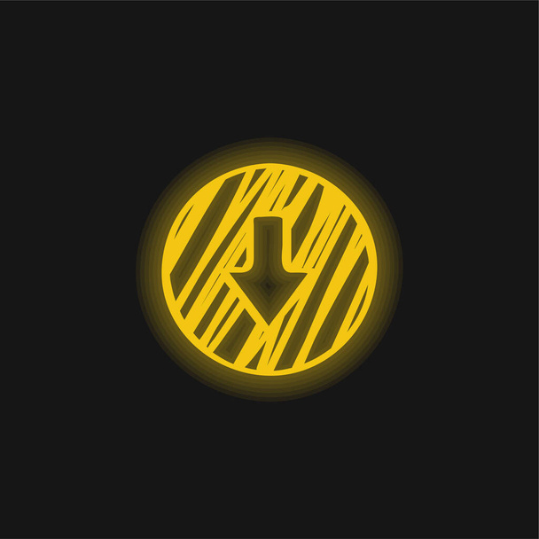 Šipka dolů obrys Nakreslený kruh žlutá zářící neon ikona - Vektor, obrázek