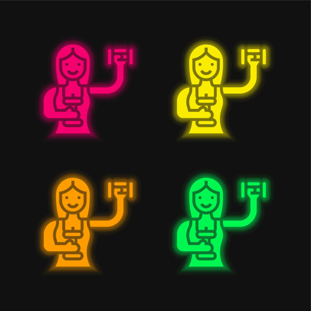 Aeróbicos de cuatro colores brillante icono del vector de neón - Vector, imagen