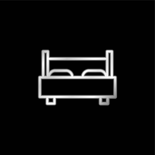 Bed silver plated metallic icon - Vector, Image