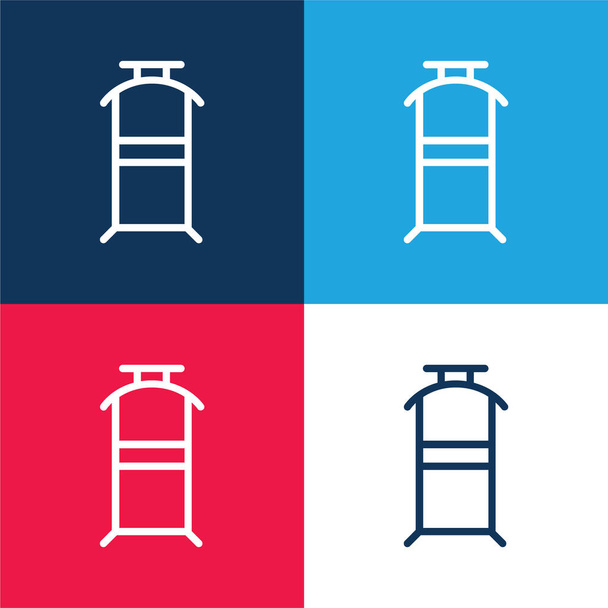 Percha de dormitorio para ropa azul y rojo conjunto de iconos mínimo de cuatro colores - Vector, imagen