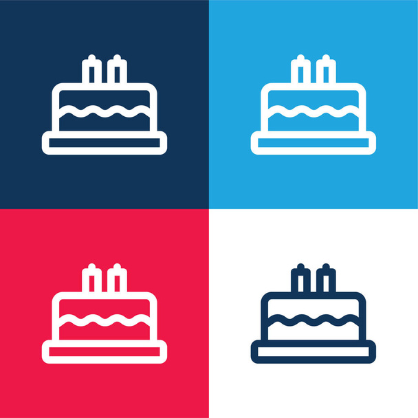 Syntymäpäivä kakku sininen ja punainen nelivärinen minimaalinen kuvakesarja - Vektori, kuva
