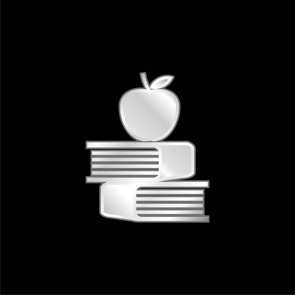 Apple And Books silver plated metallic icon - Vector, Image