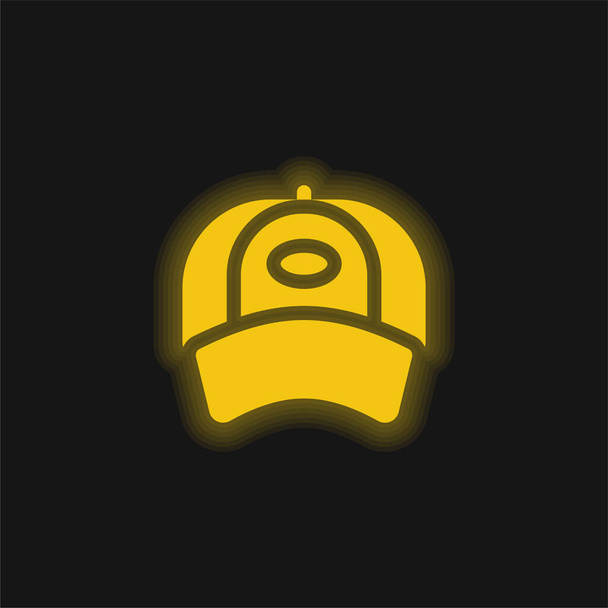 Gorra de béisbol amarillo brillante icono de neón - Vector, Imagen