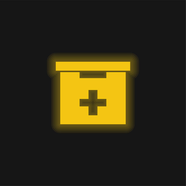 Ванная комната Коробка для первой помощи желтый светящийся неоновый значок - Вектор,изображение