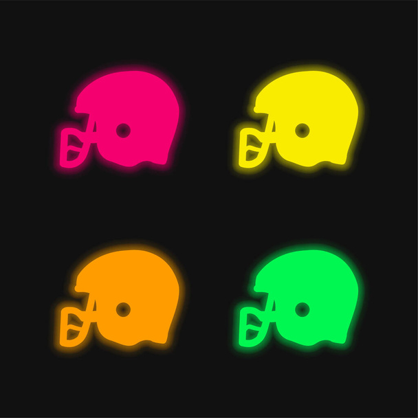 American Football Helmet Knocking four color glowing neon vector icon - Vector, Image