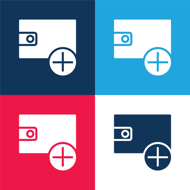 Dodaj niebieski i czerwony zestaw czterech kolorów minimalnej ikony - Wektor, obraz