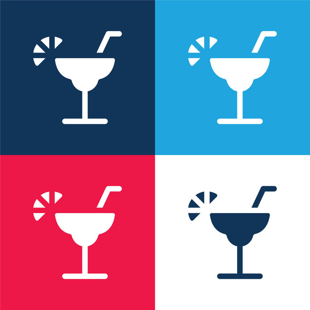Alcohol azul y rojo conjunto de iconos mínimo de cuatro colores - Vector, imagen