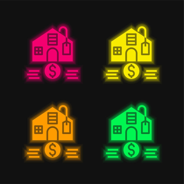 Erschwingliche leuchtende Neon-Vektorsymbole in vier Farben - Vektor, Bild