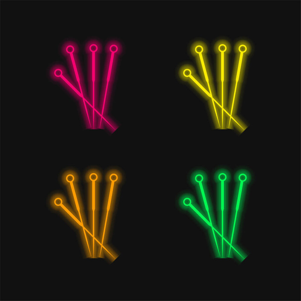 Acupuncture Aiguilles quatre couleurs brillant icône vectorielle néon - Vecteur, image