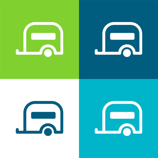 Conjunto de iconos mínimo de cuatro colores Big Caravan Flat - Vector, imagen
